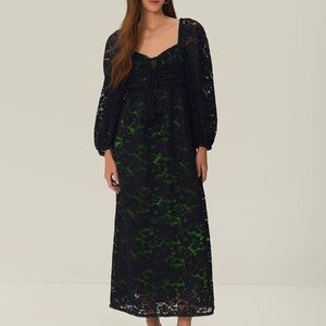 Farm Rio- Black lace long sleeve midi dress- NWT